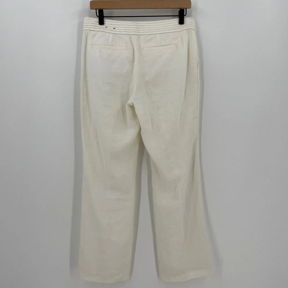 Banana Republic Martin Fit 100% Linen Pants Womens 6 Ivory Straight Wide Leg
